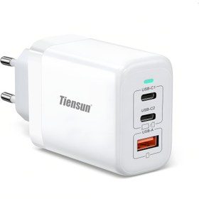Resim 65W+45W+20W GaN Süper Hızlı Şarj Cihazı PD 3.0, 3 Portlu USB-C Duvar Adaptörü (2×Type C + 1×USB-A), 20V/15V/12V/9V/5V Çıkış EU Fişi, Kompakt ve Hafif iPhone 15/Galaxy/MacBook/Dizüstü Bilgisayar Çoklu Cihaz Şarjı 