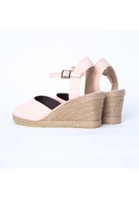 Resim Star Tombis Topuğu Açık Bilekten Bantlı Dolgu Topuk Pembe Keten Hasır Espadril ES1006-0427 Pembe 