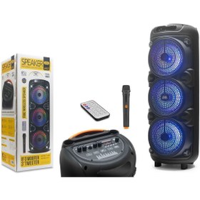 Resim Subzero Parti Hoparlörü 8x3 Taşınabilir Rgb Renkli Kumanda Mikrofonlu Büyük Boy Karaoke Bluetooth Hoparlör 