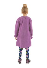 Resim Denokids Çiçekli Kız Çocuk Lila Kadife Elbise Renkli 