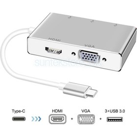 Resim Type-C USB C 3.1 HDMI VGA 3 USB Port 3.0 Hub Çoklayıcı Adaptör 