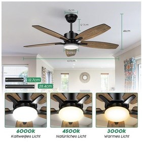 Resim 106 Cm Tavan Vantilatörü Ve Led Aydınlatma,sessiz, 5 Ahşap Kanatlı 