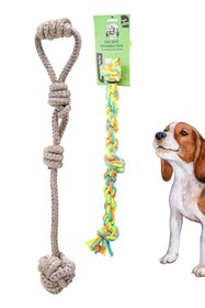 Resim Hype Store Köpek Oyuncağı Renkli Çekiştirmeli Halat Pamuk Köpek Isırma Kemirme Oyuncağı Top Diş İpi 1 ADET 2'Li 