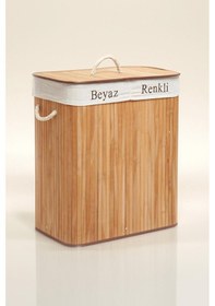 Resim Soley Foldi Bamboo Çift Hazneli Örme Çamaşır Sepeti Beyaz 
