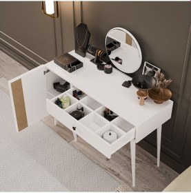 Resim 2242 Love Ahşap Ayaklı Mdf Çerçeveli Makyaj Masası Beyaz-yunus 