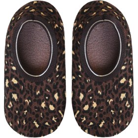 Resim UNLIMITED LEGWEAR Kahverengi Leopar Desenli Altı Kaymaz Çocuk Ev Patiği 