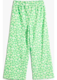 Resim Koton Bol Paça Pantolon Çiçekli Beli Lastikli Dokulu Yeşil Desenli 3skg40089ak 3SKG40089AK7D8 Yeşil 