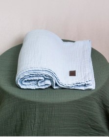 Resim 4 Katlı Müslin Yatak Örtüsü - Battaniye Pike %100 Organik Pamuk Dört Mevsim Yumuşak Gots Sertifikalı Açik Mavi 