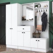 Resim Rani P6 Modern Çekmeceli Aynalı Portmanto Ayakkabılık Vestiyer Beyaz M3 