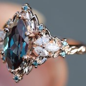 Resim Zarif Markiz Sentetik Kristal Nişan Yüzüğü Bakır 6-Çatal Seti Kadınlar için, Haziran Doğum Taşı Partisi ve Düğün Takısı, Gül Tonlu Yaprak Tasarımı, Sevgililer Günü için Özel Gün Hediyesi - Tüm Mevsimlere Uygun 