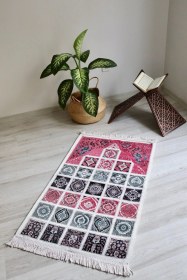 Resim 40 Yama Desenli Astarlı Lüks Seccade S1017 Kırmızı Çok Renkli 