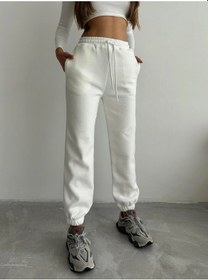 Resim 3 İplik Şardonlu Paça Lastikli Eşofman Beyaz İs001 Beyaz 