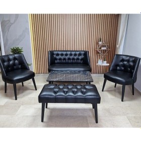 Resim Azra Mobilya Deri Çay Seti Koltuk Takımı Oturma Grubu Cafe Mobilya Ofis-büro Mobilya Balkon Mobilya Siyah 