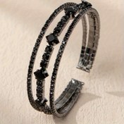 Resim Siyah Taşlı Esnek Bileklik - Zarif ve Şık, - Kaplama Bakır, Günlük Durum Aksesuarı, Tüm Mevsimler İçin Uygun, Her Gün Bileklik | Şık Bileklik | UV Kaplama Bileklik 