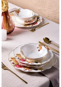 Resim Porselen Rose Garden Bone 24 Parça 6 Kişilik Yemek Takımı Desenlı Desenli 
