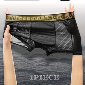 Resim 1 adet Erkekler için Buzlu Cazibe Moda Siyah Altın Kontrast Renk Lüks Tasarımcı Yepyeni Serin Rahat Boxer Külot, File Yama Nefes Alabilir Rahat Esnek Şortlar, Erkekler için Günlük Düz Renk İç Çamaşırı Siyah Derin Gri Açık Gri 