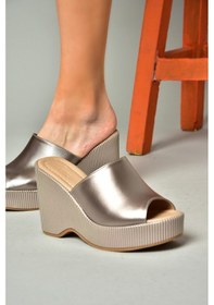Resim Fox Shoes K250101509 Platin Dolgu Topuklu Kadın Terlik Platin 