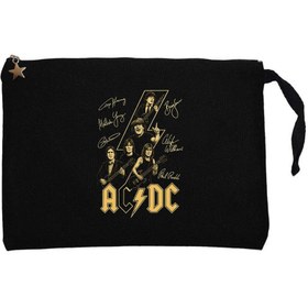 Resim Ac Dc Silüet İmza Siyah Clutch Astarlı Cüzdan / El Çantası - Siyah 
