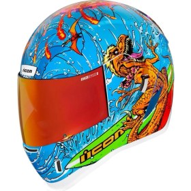 Resim Icon Airform Dino Fury MIPS Kapalı Motosiklet Kaskı Mavi Yeşil Turuncu 
