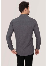 Resim Füme Düz Oduncu Slimfit Erkek Gömlek Yeşil 