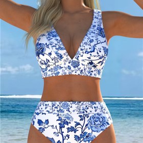 Resim Avrupa ve Amerikan Modası Kadın Bikini Şekillendirici Set, Yüksek Bel Stil Bikini Koleksiyonu 