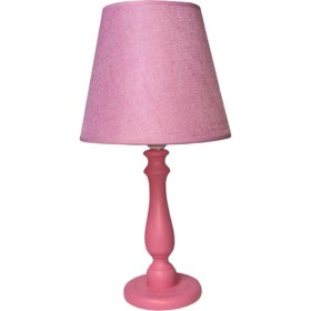 Resim Pembe Ahşap Ayaklı Pembe Başlıklı Kız Çocuk Odası Yatak Odası Abajuru 