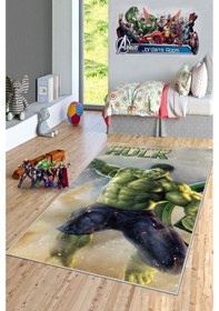 Resim West Home Makinede Yıkanabilir Kaymaz Taban Leke Tutmaz Süper Kahraman Desenli Çocuk Halısı Wh 519 Green Yeşil 