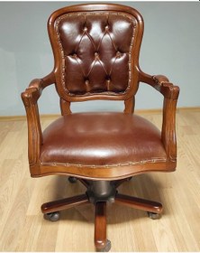 Resim Masifart_Mobilya Masifart Worked Ahşap Klasik Ofis Çalışma Koltuğu Ceviz Makam Kol 