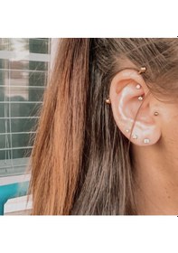 Resim Cerrahi Çelik Industrial Piercing Köprü Piercing Gold Renk Renkli 