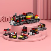 Resim 6'lı Tren Modeli Montajlı Yapı Blokları Oyuncaklar, Araç Yapı Bloğu Bulmaca Oyuncaklar, Çocuk Eğitici Yapı Bloğu Oyuncaklar, Doğum Günü Hediyeleri, Noel Hediyeleri 