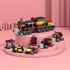 Resim 6'lı Tren Modeli Montajlı Yapı Blokları Oyuncaklar, Araç Yapı Bloğu Bulmaca Oyuncaklar, Çocuk Eğitici Yapı Bloğu Oyuncaklar, Doğum Günü Hediyeleri, Noel Hediyeleri 