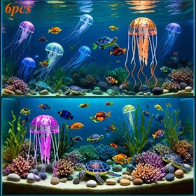 Resim 6 rastgele stil floresan denizanası akvaryum dekorasyonu, akvaryum balık tankı güzelleştirme ve dekorasyon için ışıltılı yapay denizanası süsleri, akvaryum peyzajı 