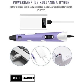 Resim Mor 3D Kalem & Pembe Tavşan Grafik Tablet Seti - 50 Metre Filament ve USB Kablo 