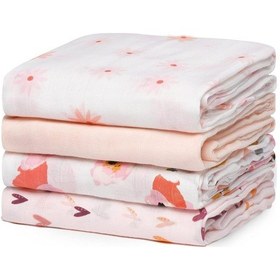 Resim Muslin Kundak Bezi 4'lü Set Ultra Yumuşak ve Nefes Alabilir Pamuk 120x120 CM Pembe 