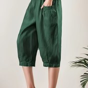 Resim Kadınlar için rahat Bermuda Capri Pantolonu - Elastik Bel, 3/4 Uzunluk, Düz Renk, Bol Kesim, Bahar/Yaz Koleksiyonu, Rahat Gezintiler için Mükemmel, Minimalist Tasarım, Pürüzsüz Dokulu Pantolon 