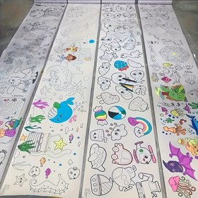 Resim Çocuklar için Su Temizleme Boyama Kağıdı Rulo, 599.44x29.97 cm Yaratıcı DIY Boyama Kağıdı Çocuklar İçin, 3-6 Yaş Aralığı İçin Uygun, Mükemmel Halloween ve Noel Hediyeleri İçin, Duvar Renkli Kağıt Çıkartıları İle 