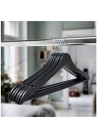 Resim 48 Adet Siyah Ahşap Görünümlü Plastik Elbise Askısı 