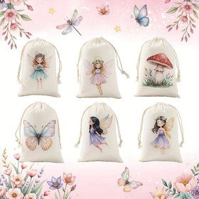 Resim 6 adet Büyülü Peri Çiçekli İpli Çantalar - Pastel Çiçeklerle ve Kelebeklerle Peri Tasarımı, Bebek Duşları, Doğum Günü Partileri ve Temalı Etkinlikler için Mükemmel, Bebek Duşu Hediyeleri, Doğum Günü Parti Hediyeleri, Peri Bahçesi Aksesuarları, Peri Temalı Etkinlikler, Dekoratif İpli Çantalar, Noel, Cadılar Bayramı 