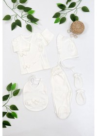 Resim Sitilin Kız Bebek Natural Pamuk Kumaş 5 Li Fiyonglu Lüks Süslü Hastane Çıkışı Seti Stl6679 Beyaz 