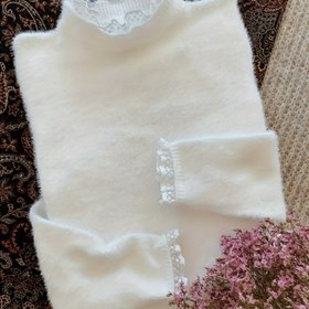 Resim Kadınlar İçin Şık Dantel Detaylı Yuvarlak Yaka Uzun Kollu Kazak - İlkbahar & Sonbahar için Yumuşak Orta Esnek Tek Renk Üst, Elde Yıkanabilir/Kuru Temizleme, Sevimli Kazak, Kaliteli İşçilik 