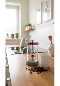 Resim French Press - Filtre Kahve Ve Bitki Çayı Demliği 600ml Gri Çok Renkli 