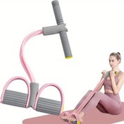 Resim Yeni Renk Bloklu Ayak Pedalı Direnç Bantları, Dört Tüplü Yoga Yardımcı Çekme İpi, Şınav Antrenmanı için Bacak Esnetme Kayışı, Yoga Pedalı El Direnç Bandı Elastik Kordon Karın ve Kol Fitness Ekipman 