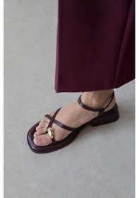 Resim Sarah Parmak Arası Yüzük Taş Detaylı Kadın Sandalet Bordo Bordo 
