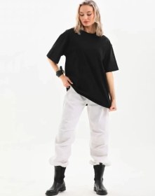 Resim Nova Bazaar Unisex Bisiklet Yaka 20/1 Düz Oversize T-shirt - Siyah SIYAH 