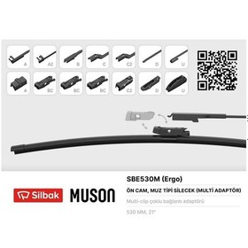 Resim Sılbak Sbe530m Silecek Süpürgesi Muz Tipi 530mm A. Bc.c2.d Ve U Tipi Kollar Icın Multi Adaptorlü 