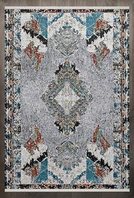 Resim Gri Soyut Modern Geometrik Etnik Eskitme Desenli Boho Makinada Yıkanabilir Hafif Hav Toz Vermez Leke Tutmaz Kaymaz Taban Dijital Makine Baskı Halı Oturma Odası Salon Yolluk Koridor Mutfak Halısı 