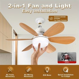 Resim 1 Adet OSORD 2’si-1 Arada Tavan Vantilatörü ve Lamba, Uzaktan Kumandalı, Ayarlanabilir Aydınlatma & 3 Hızlı Fan, 3000K-6500K Dimmable Akıllı LED, E26/E27 Soketli Kurulum, Küçük Odalar İçin Hafıza Fonksiyonlu, Modern Tasarım 