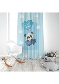 Resim Uçan Panda Mavi 2 Kanat Fon Perde MAvi 