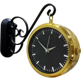 Resim Çift Taraflı Gold Metal Duvara Askılı Salon Otel Duvar Saati A4 Altın 