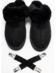 Resim Luvi Shoes Olessa Siyah Hakiki Deri Süet Kadın Kürklü Terlik Siyah 